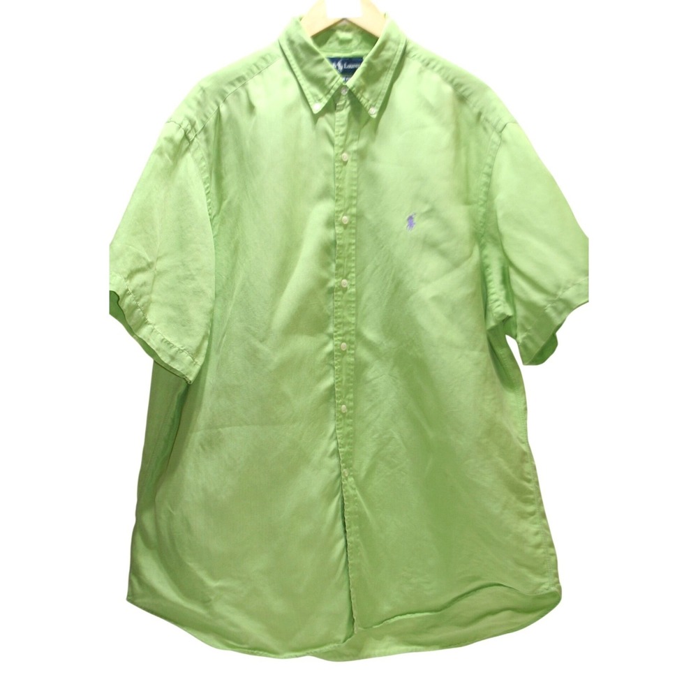 Ralph Lauren Mens‎ XL Linen Silk Short Sleeve Shirt Lime Green Preppy Old Money